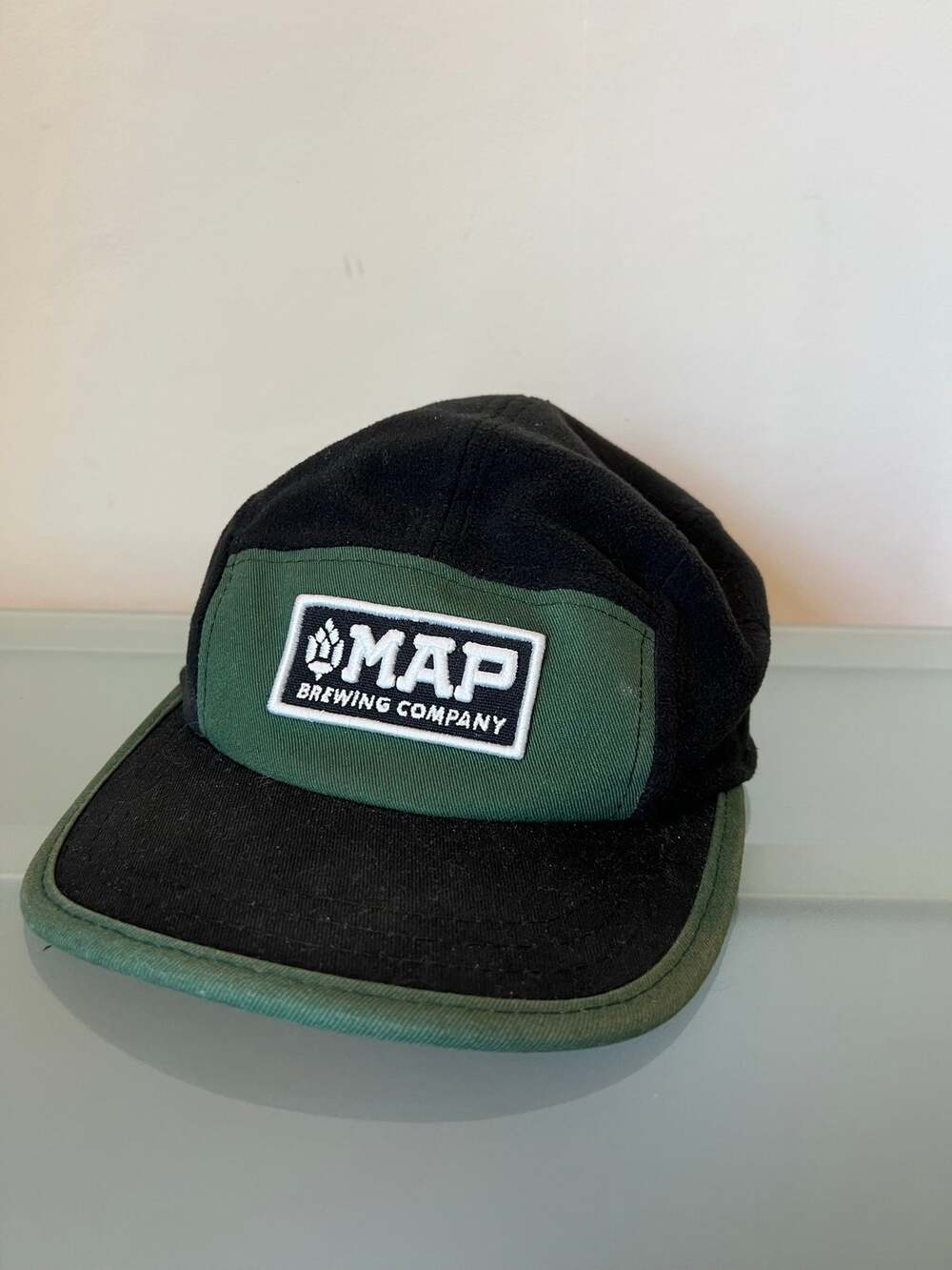Map Brewery Bozeman Montana 5 panel fleece adjustable adult hat black and green